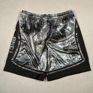 AND1 Mens 2XL Basketball Shorts Gray Black Geometric Athletic Drawstring